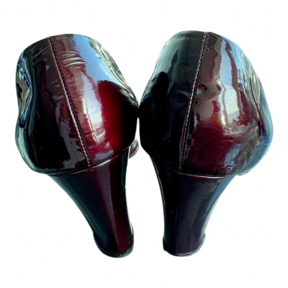 YSL Yves Saint Laurent Patent Leather Peep-Toe Pumps | Size 10 | Burgundy - Picture 5 of 8